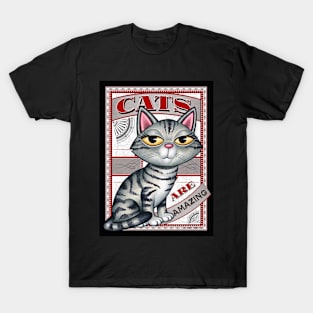 Gray Tabby kitty on cute red and black Cats are Amazing T-Shirt